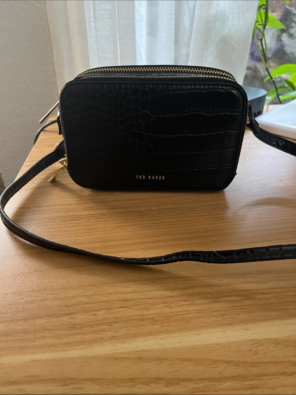 Ted Baker Black Croc-Embossed Crossbody Camera Bag
